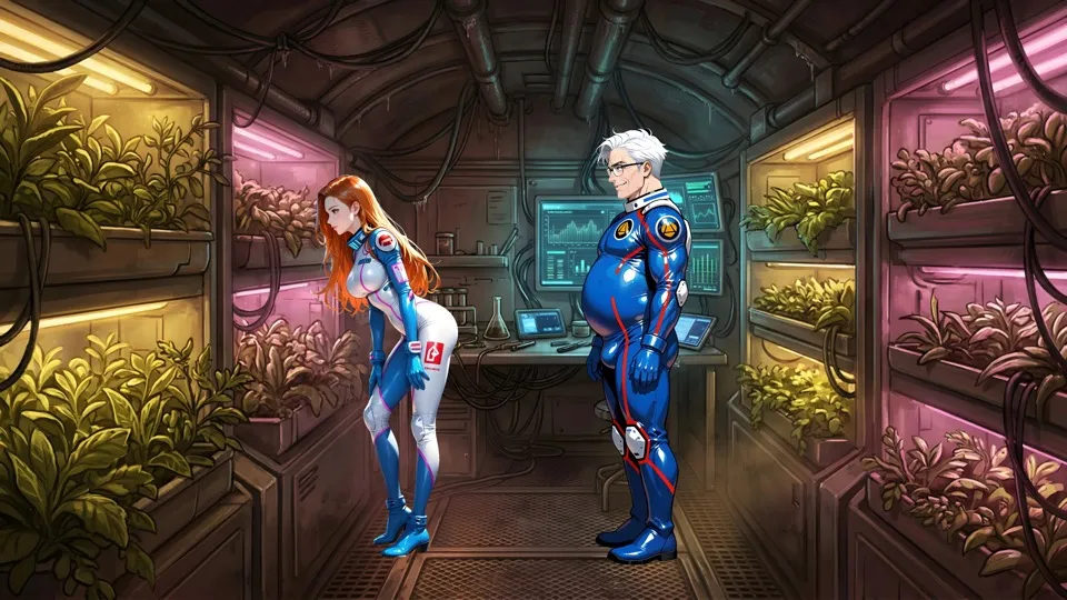 Alex and Lena in the outpost greenhouse lab